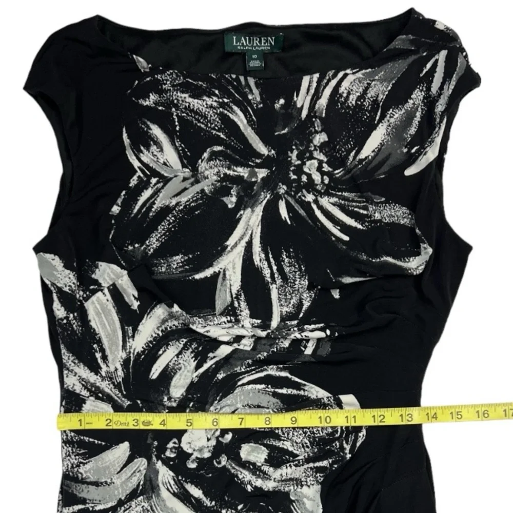 Lauren Ralph Lauren Boatneck Black & White Midi Floral Print Dress Sz: 10 - Picture 7 of 13